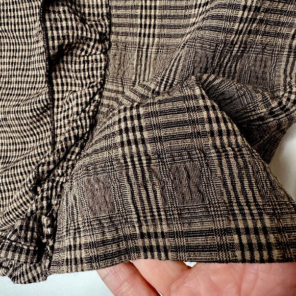 Mango Brown Plaid Checkerboard Mix Fabric Side Ruffle ALine Back Zip Skirt Med - Picture 5 of 11